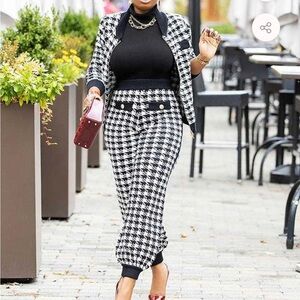 Diva Black and White Houndstooth Jogger Set